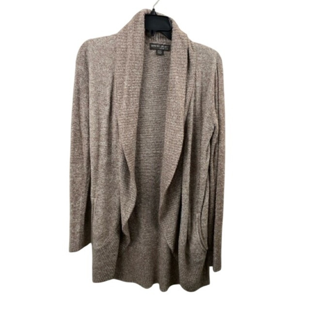Barefoot Dreams Cardigan Womens M Tan Very Good CozyChic Lite Open Front Pocket
